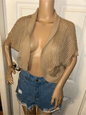 Apt. 9 Cropped Open-Knit Shrug in Beige
